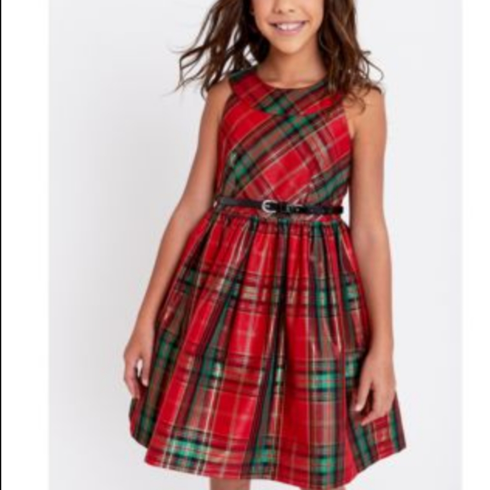 Bonnie Jean Big Girls Taffeta Plaid Dress Red
